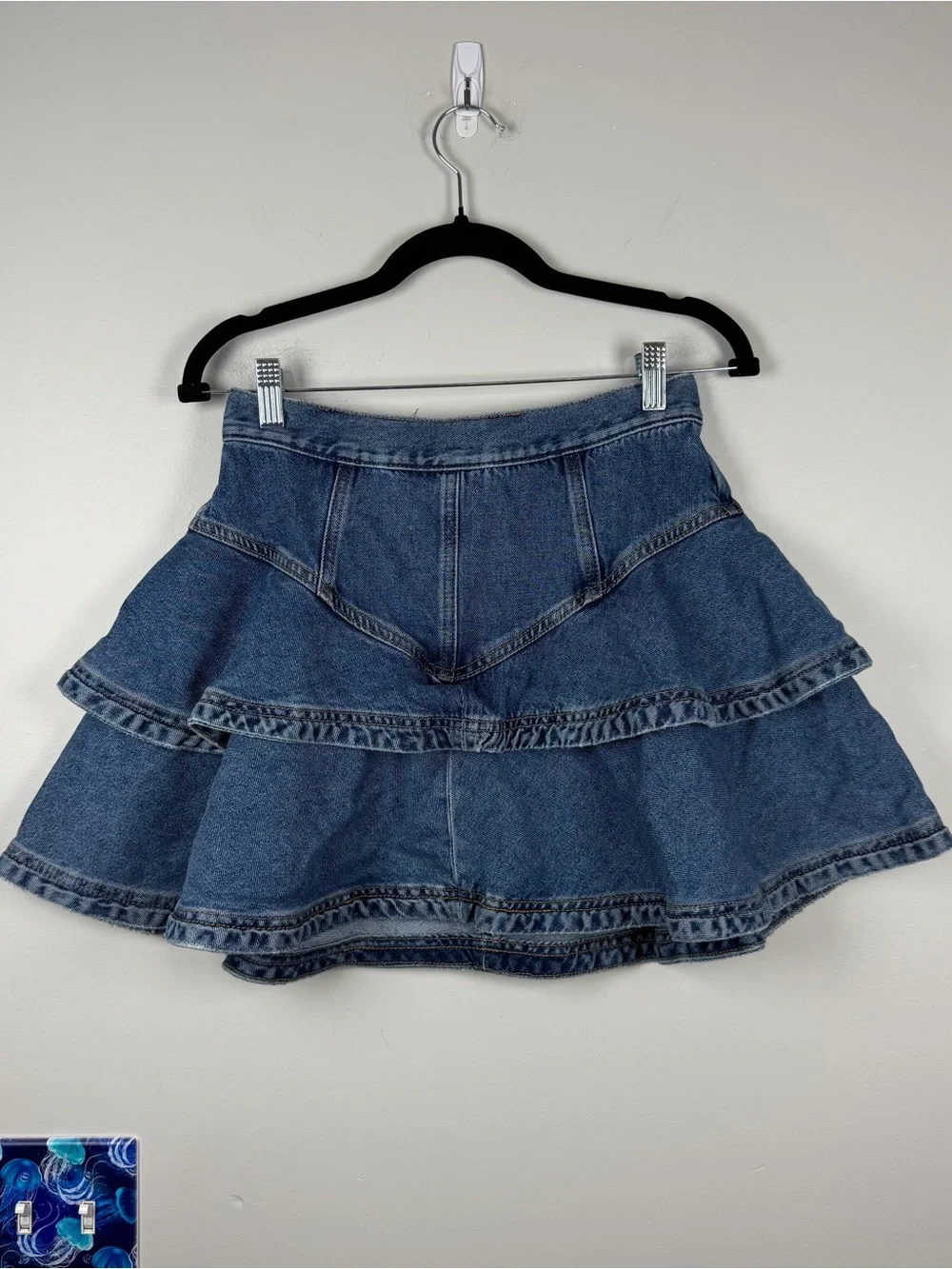 Pilcro Anthropology Yoked Ruffle Mini Denim Blue Jean Western Skirt Size 6